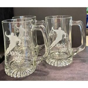 Vintage 1986 MMSC Skiing Trophy Beer Mugs Clear Glass 12oz Second & Third Place